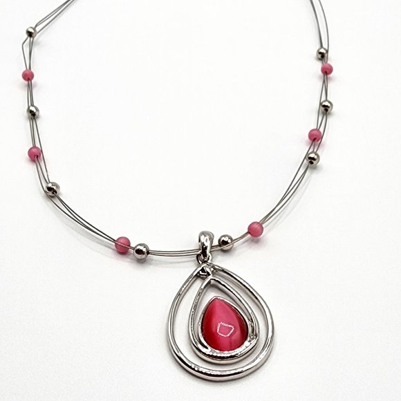 LIA SOPHIA COTTON CANDY Silver Pink Teardrop Floating Bead Signed Necklace - Picture 7 of 12